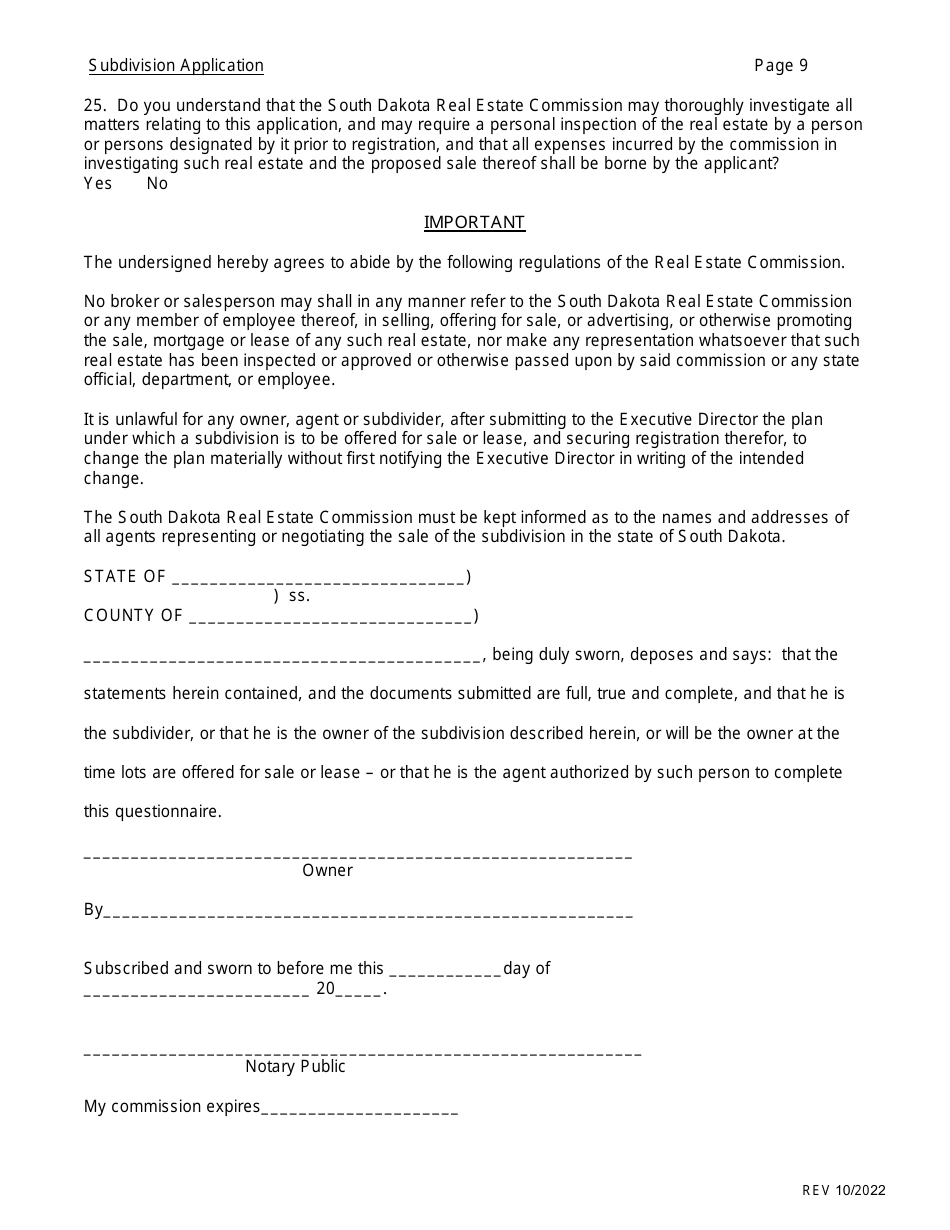 SD Form 0284 Subdivision Application - South Dakota, Page 9