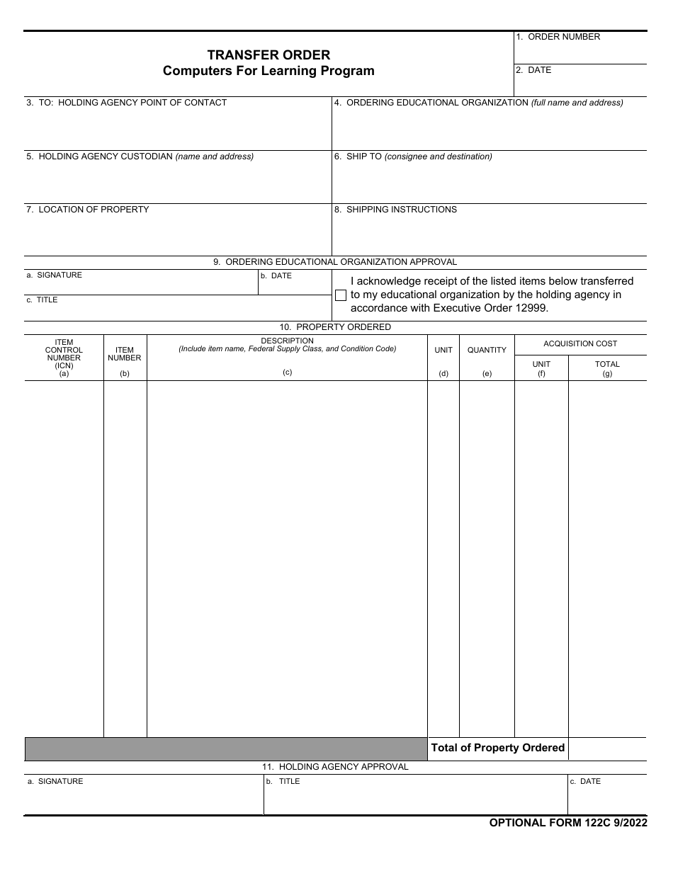 Optional Form 122C Transfer Order - Computers for Learning Program, Page 1