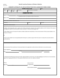 Document preview: Form MVR-6B Owner's Affidavit of Lien Satisfaction for a Manufactured Home - North Carolina