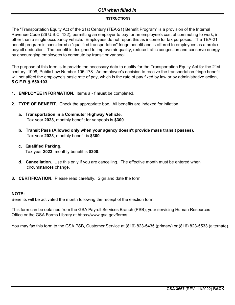 GSA Form 3667 Application for Pretax Transportation Fringe Benefits, Page 2