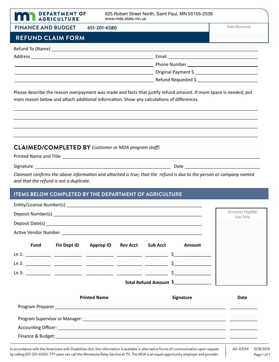 Form AG-03134 - Fill Out, Sign Online and Download Fillable PDF ...