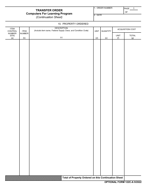 Form OF-122C-A Transfer Order - Computers for Learning Program (Continuation Sheet)