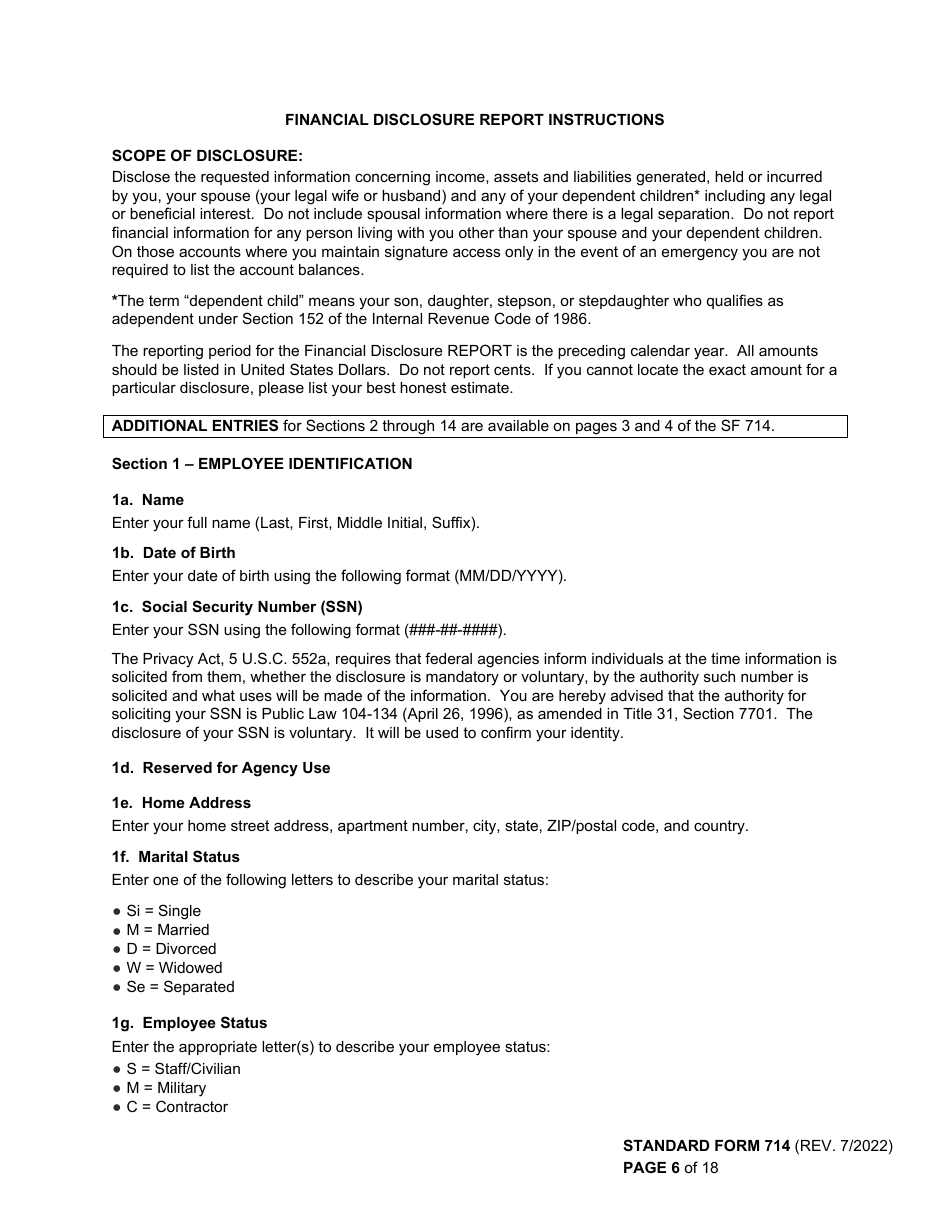 Form sf 714 download fillable pdf or fill online financial disclosure