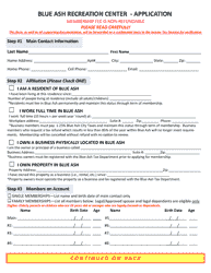 Document preview: Blue Ash Recreation Center Membership Application - City of Blue Ash, Ohio