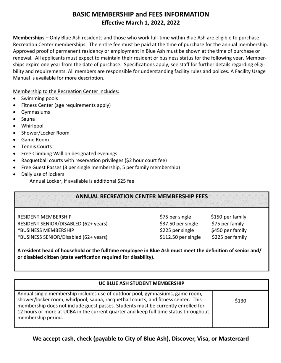 Blue Ash Recreation Center Membership Application - City of Blue Ash, Ohio, Page 3