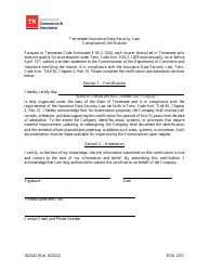 Document preview: Form IN2042 Tennessee Insurance Data Security Law Compliance Certification - Tennessee
