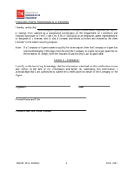 Form IN2041 Tennessee Insurance Data Security Law Exception Certification - Tennessee, Page 2