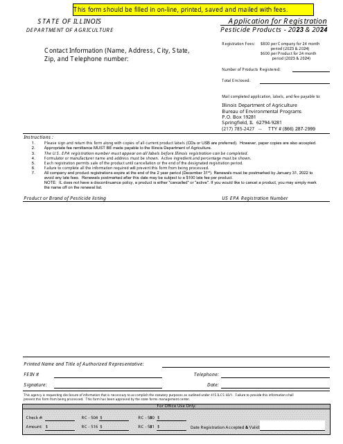 Application for Registration - Pesticide Products - Illinois Download Pdf