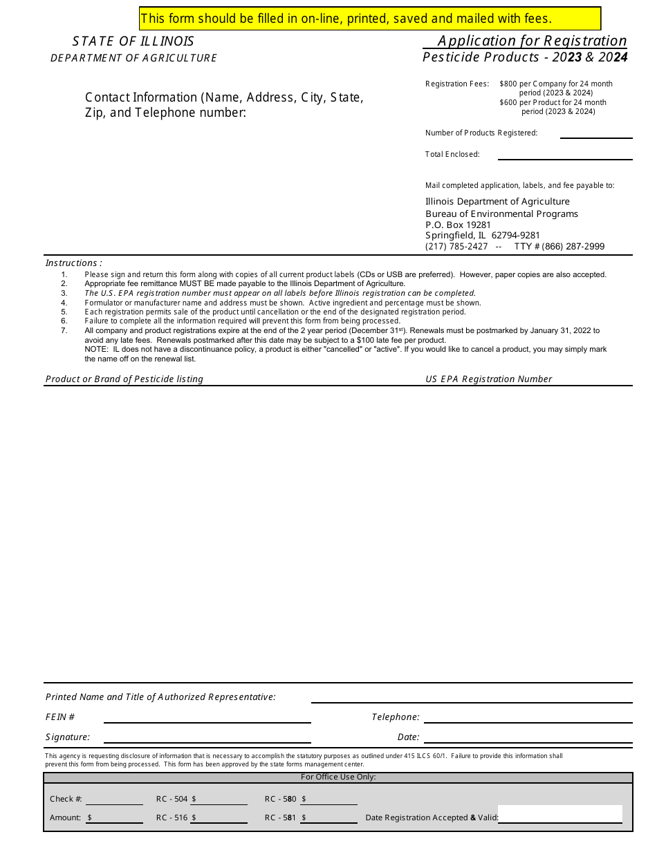 Application for Registration - Pesticide Products - Illinois, Page 1