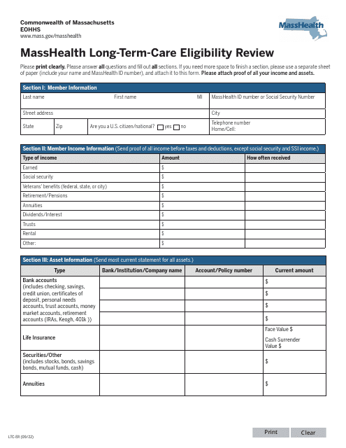Form LTC-ER Masshealth Long-Term-Care Eligibility Review - Massachusetts