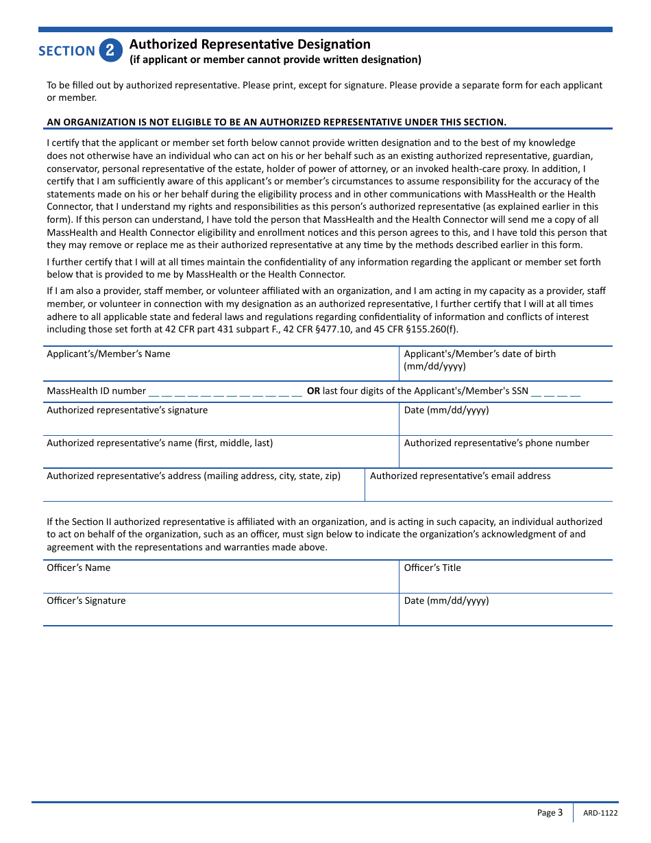 Form ARD Authorized Representative Designation Form - Massachusetts, Page 3