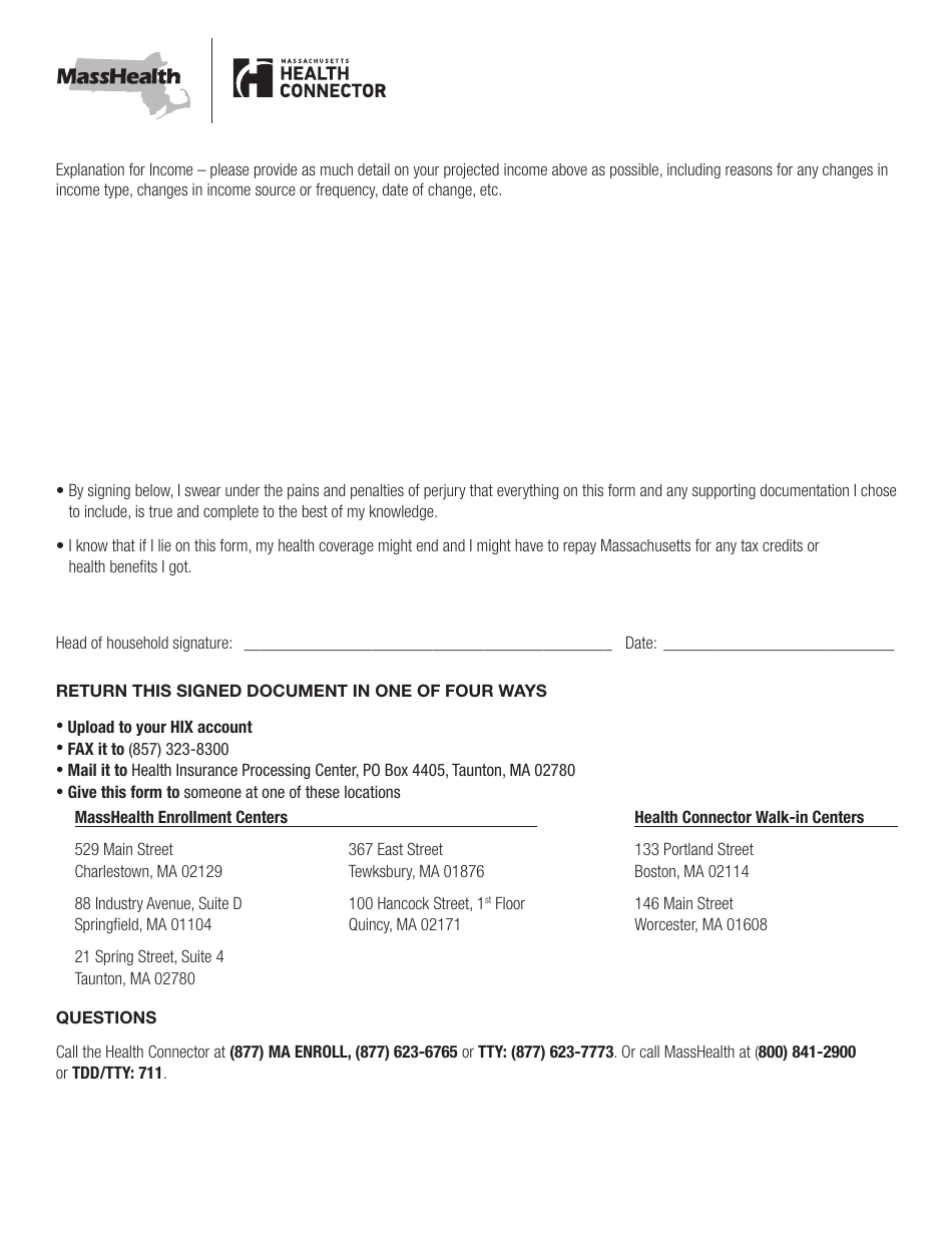 Form AFVI Attestation Form to Verify Income - Massachusetts, Page 2