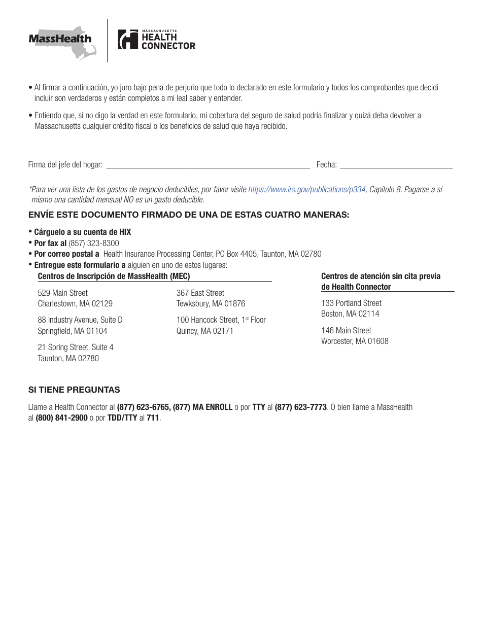 Formulario INVF Verificacion De Ingresos De Empleo Por Cuenta Propia - Massachusetts (Spanish), Page 2