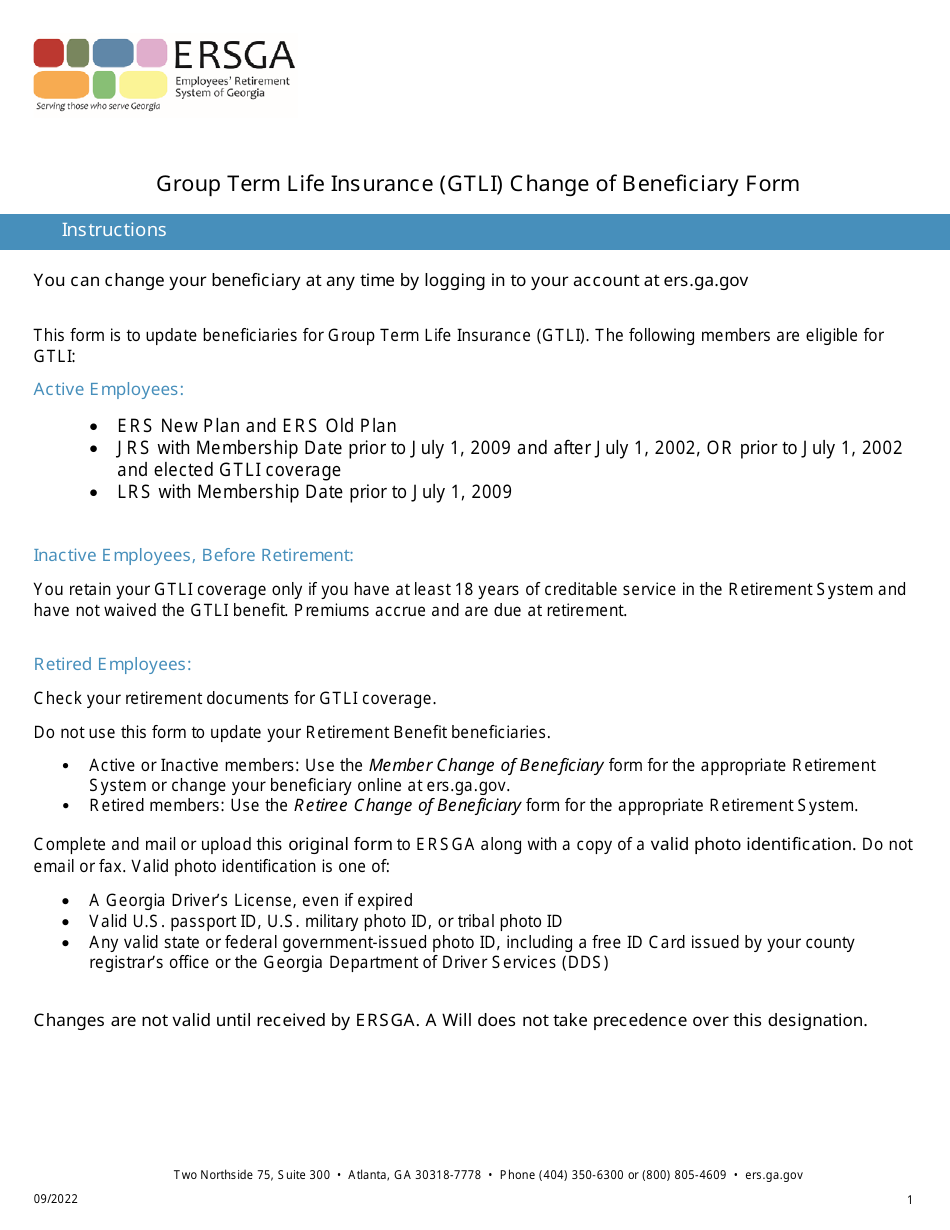 Form I1-ALL Group Term Life Insurance (Gtli) Change of Beneficiary Form - Georgia (United States), Page 1