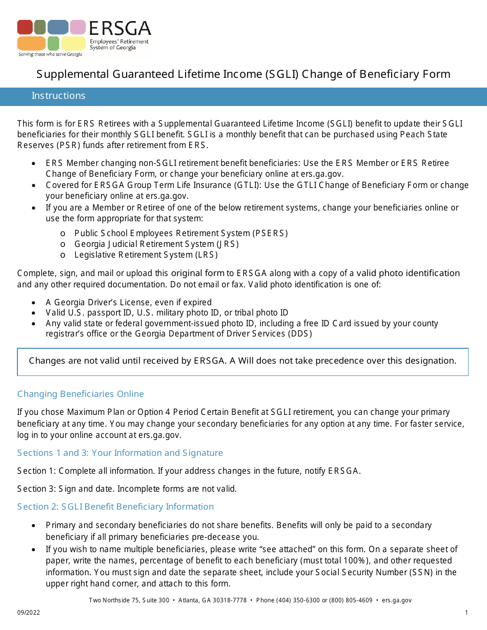 Form I2-ERS Sgli Change of Beneficiary Form - Georgia (United States), Page 1