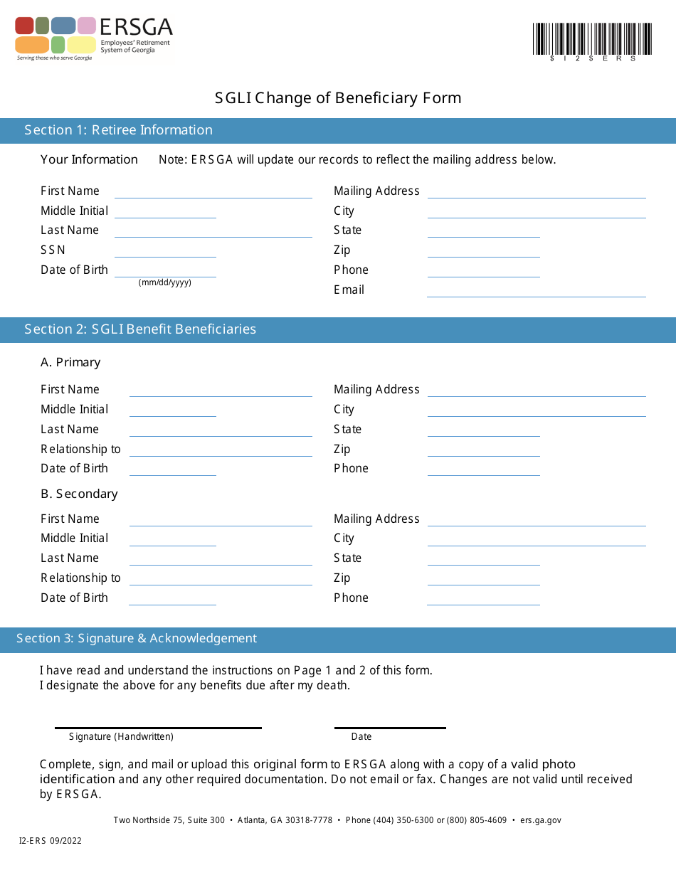 Form I2-ERS Sgli Change of Beneficiary Form - Georgia (United States), Page 3