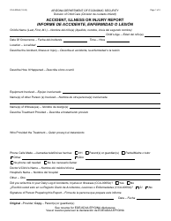 Document preview: Form CCA-0004A Accident, Illness or Injury Report - Arizona (English/Spanish)