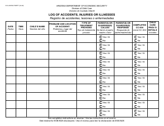 Form CCA-0005A Log of Accidents, Injuries or Illnesses - Arizona (English/Spanish)