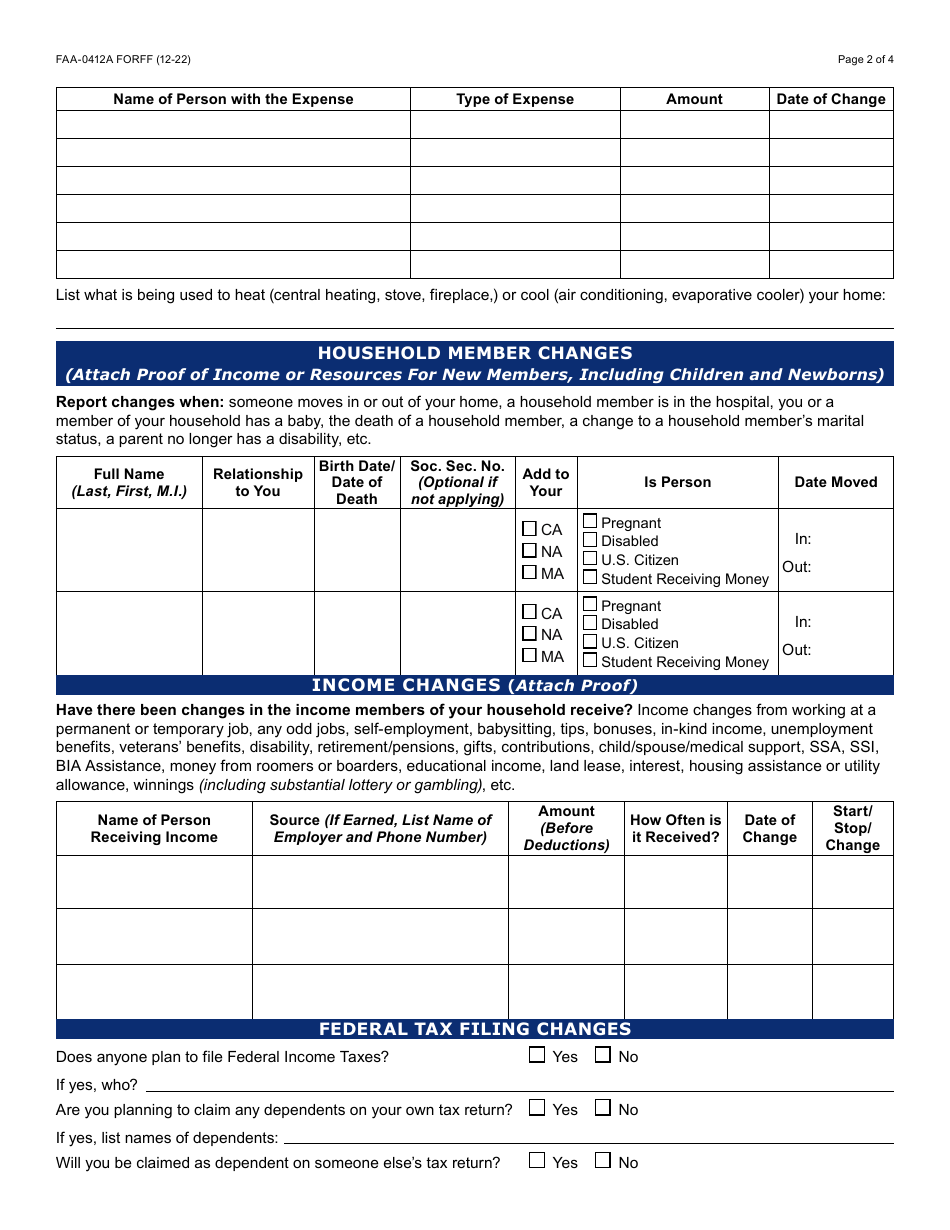 Form FAA-0412A Change Report - Arizona, Page 2