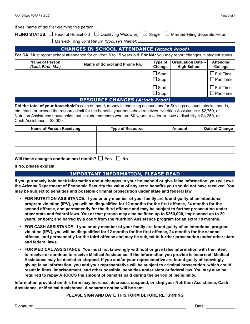 Form FAA-0412A Change Report - Arizona, Page 3