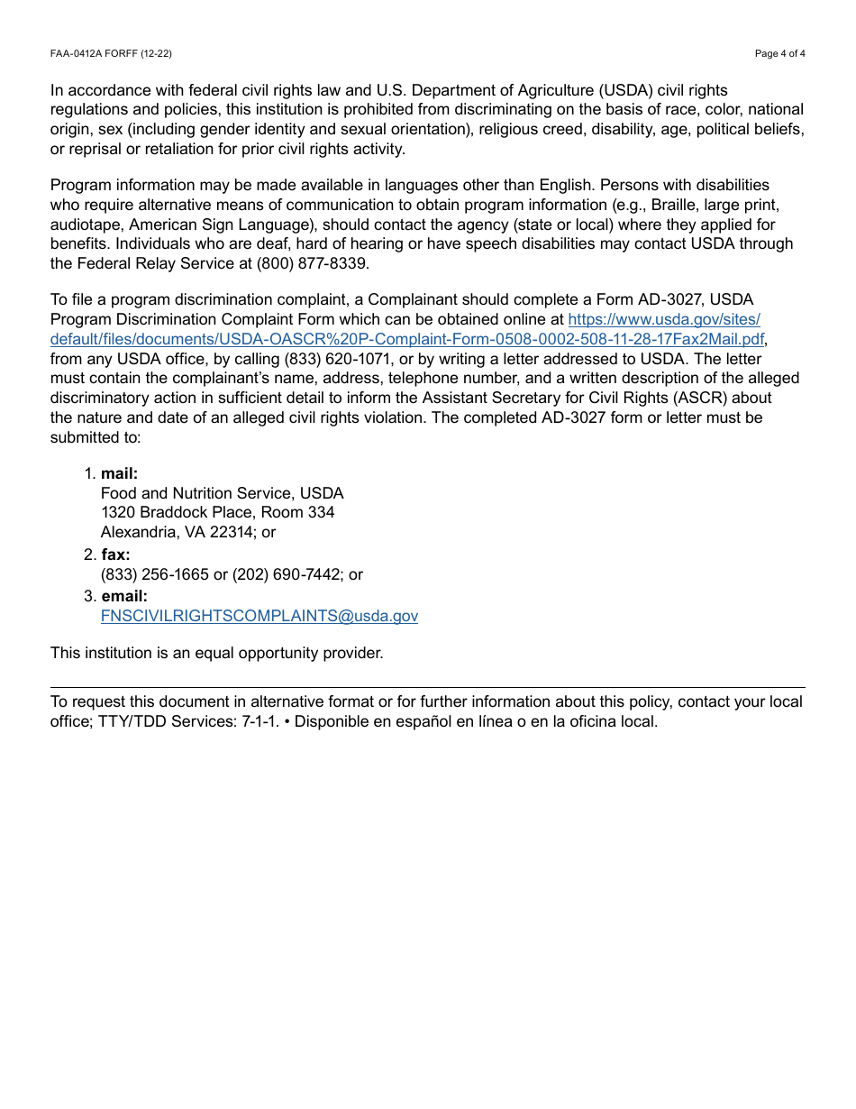 Form FAA-0412A Change Report - Arizona, Page 4