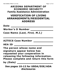 Form FAA-0065A-LP Verification of Living Arrangements/Residential Address (Large Print) - Arizona