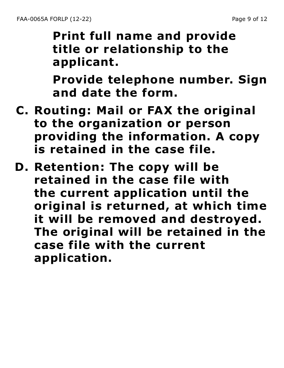 Form FAA-0065A-LP Verification of Living Arrangements / Residential Address (Large Print) - Arizona, Page 9