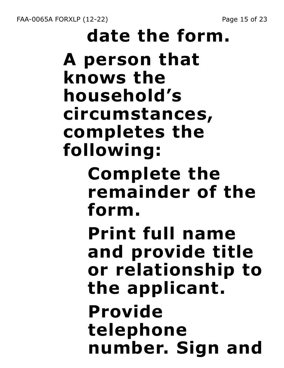 Form FAA-0065A-XLP Verification of Living Arrangements / Residential Address (Extra Large Print) - Arizona, Page 15