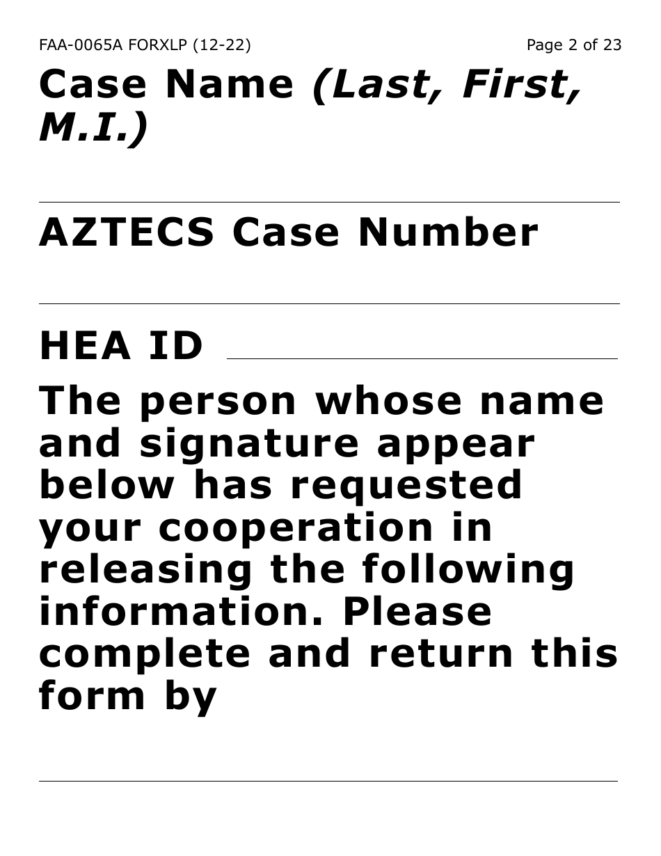 Form FAA-0065A-XLP Verification of Living Arrangements / Residential Address (Extra Large Print) - Arizona, Page 2
