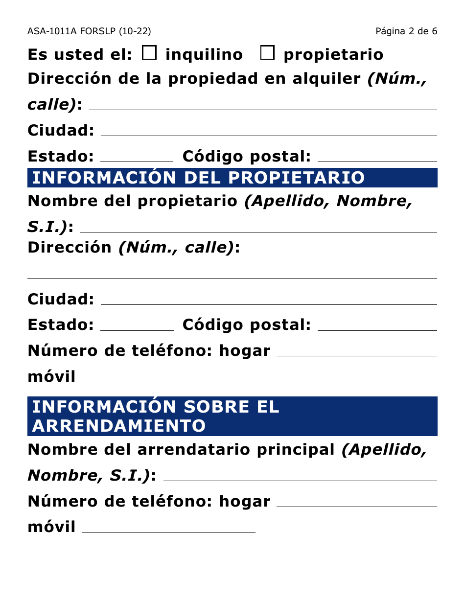 Formulario ASA-1011A-SLP Solicitud De Apelacion - Erap, Lihwap  Liheap (Letra Grande) - Arizona (Spanish), Page 2