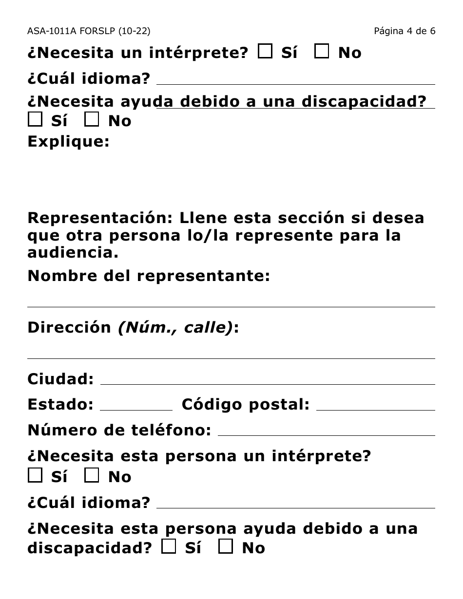 Formulario ASA-1011A-SLP Solicitud De Apelacion - Erap, Lihwap  Liheap (Letra Grande) - Arizona (Spanish), Page 4