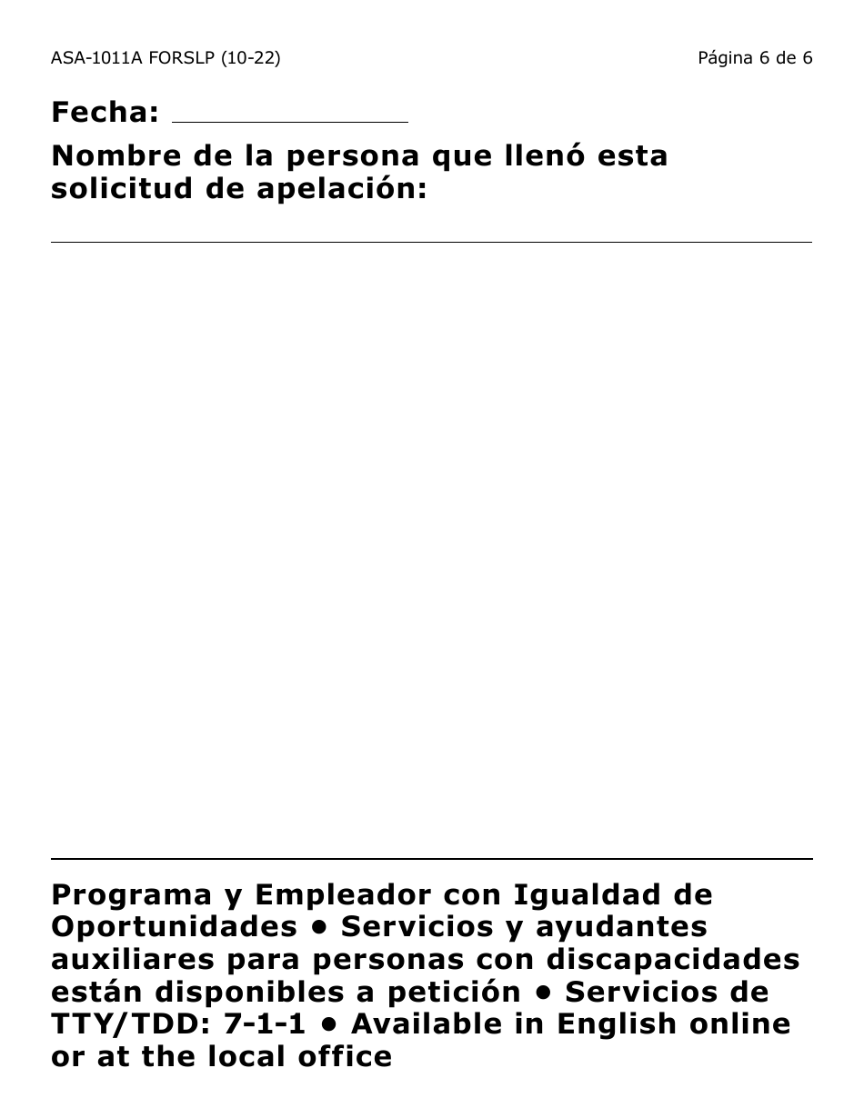 Formulario ASA-1011A-SLP Solicitud De Apelacion - Erap, Lihwap  Liheap (Letra Grande) - Arizona (Spanish), Page 6