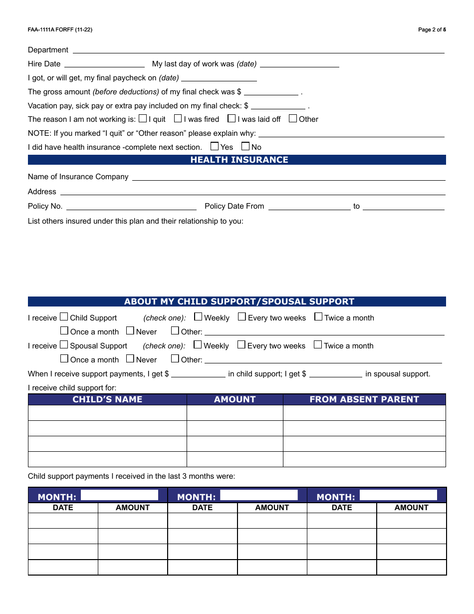 Form FAA-1111A Participant Statement Verification Worksheet - Arizona, Page 2