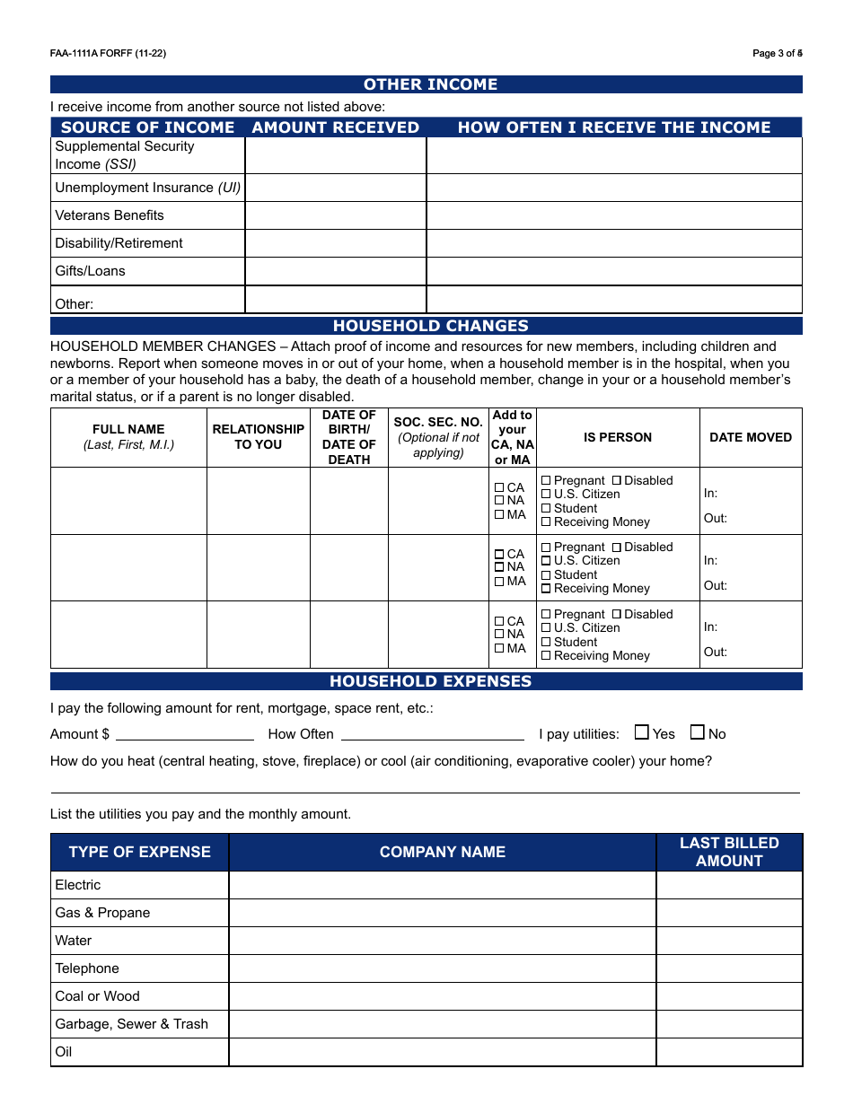 Form FAA-1111A Participant Statement Verification Worksheet - Arizona, Page 3