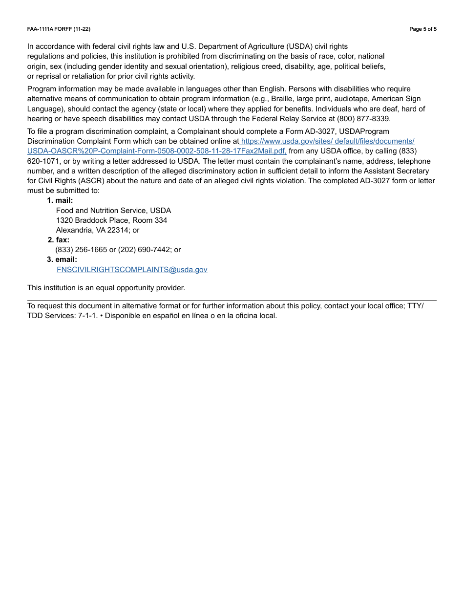 Form FAA-1111A Participant Statement Verification Worksheet - Arizona, Page 5