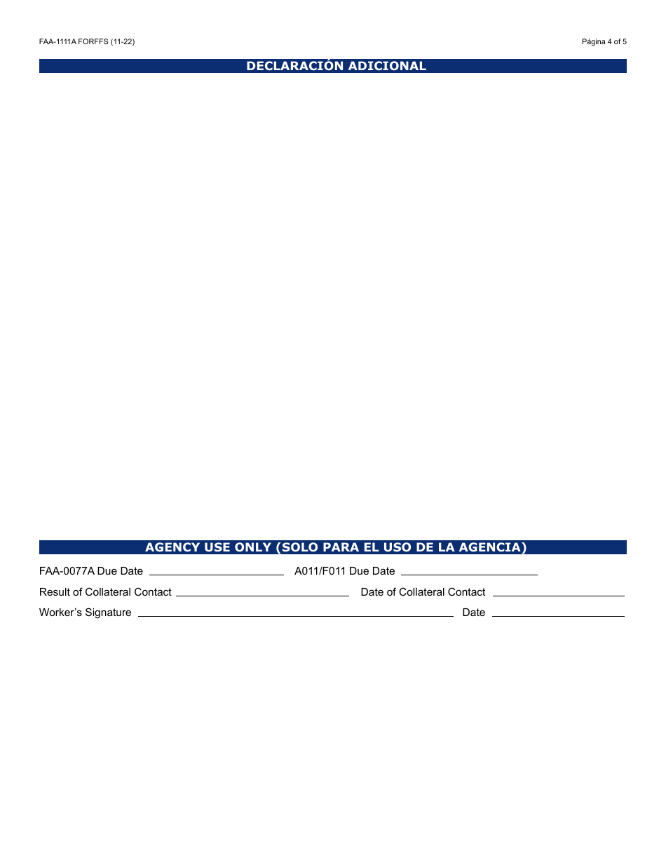 Formulario FAA-1111A-S Formulario Para Verificar La Declaracion Del Participante - Arizona (Spanish), Page 4