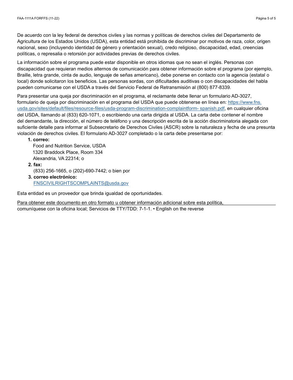 Formulario FAA-1111A-S Formulario Para Verificar La Declaracion Del Participante - Arizona (Spanish), Page 5