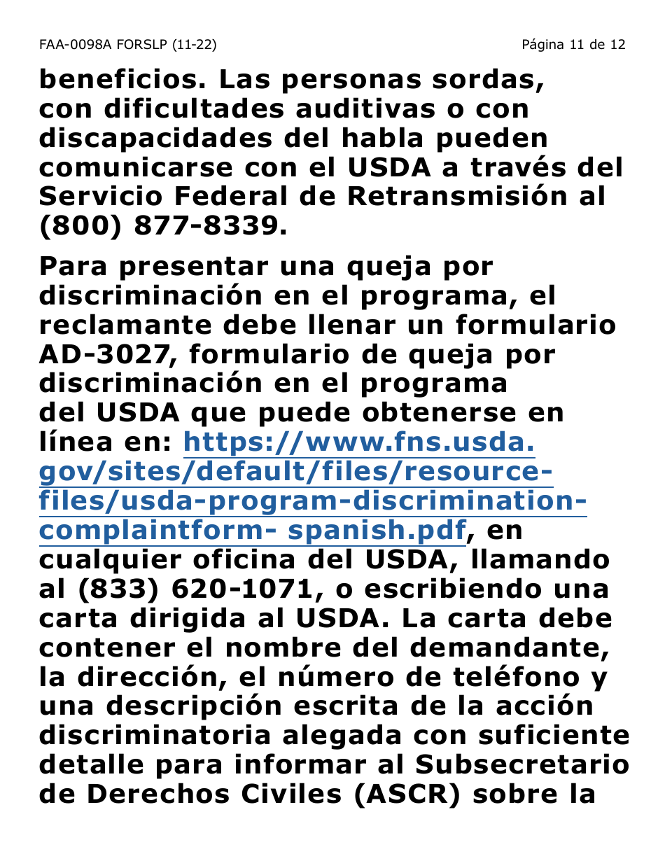 Formulario FAA-0098A-SLP Solicitud De Apelacion (Letra Grande) - Arizona (Spanish), Page 11