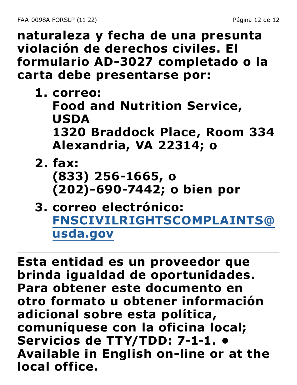 Formulario FAA-0098A-SLP Solicitud De Apelacion (Letra Grande) - Arizona (Spanish), Page 12
