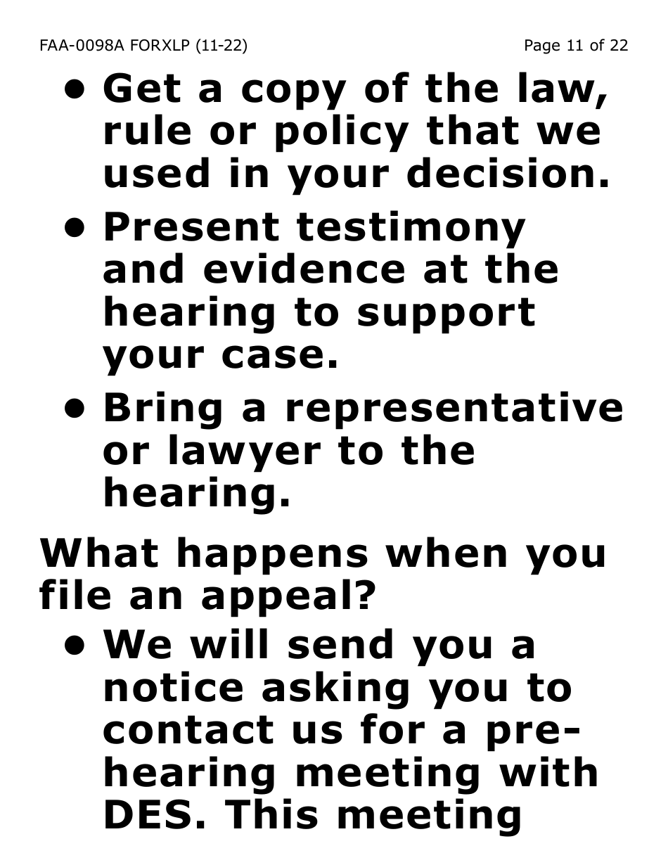 Form FAA-0098A-XLP Hearing Request (Extra Large Print) - Arizona, Page 11