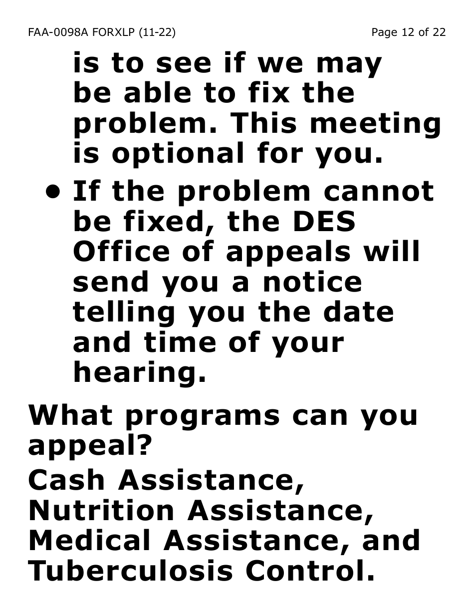 Form FAA-0098A-XLP Hearing Request (Extra Large Print) - Arizona, Page 12