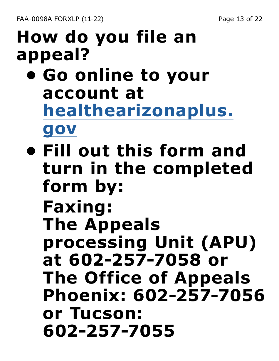 Form FAA-0098A-XLP Hearing Request (Extra Large Print) - Arizona, Page 13