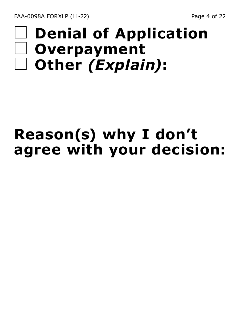 Form FAA-0098A-XLP Hearing Request (Extra Large Print) - Arizona, Page 4