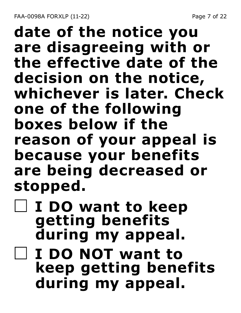 Form FAA-0098A-XLP Hearing Request (Extra Large Print) - Arizona, Page 7