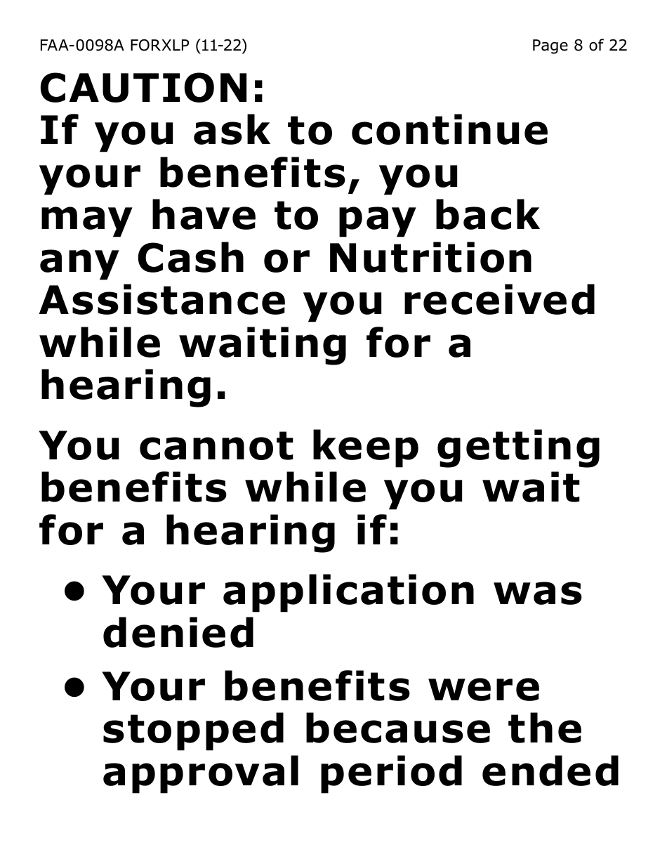 Form FAA-0098A-XLP Hearing Request (Extra Large Print) - Arizona, Page 8