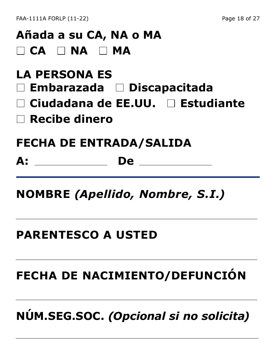 Formulario FAA-1111A-SLP Formulario Para Verificar La Declaracion Del Participante (Letra Grande) - Arizona (Spanish), Page 18