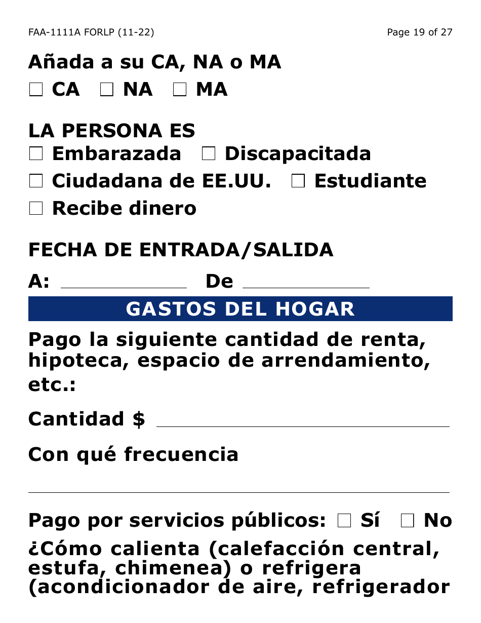 Formulario FAA-1111A-SLP Formulario Para Verificar La Declaracion Del Participante (Letra Grande) - Arizona (Spanish), Page 19