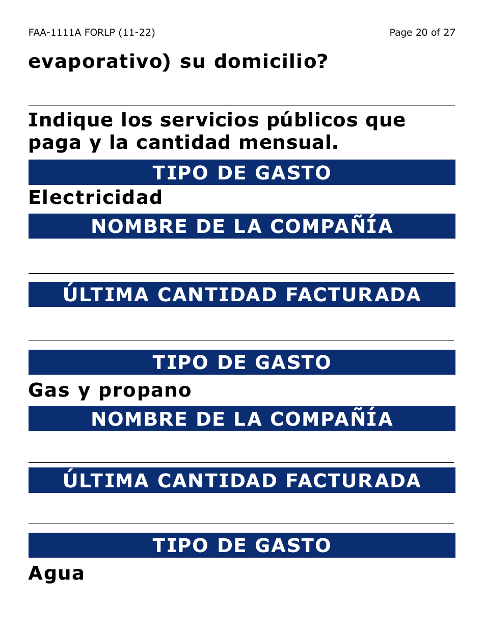 Formulario FAA-1111A-SLP Formulario Para Verificar La Declaracion Del Participante (Letra Grande) - Arizona (Spanish), Page 20