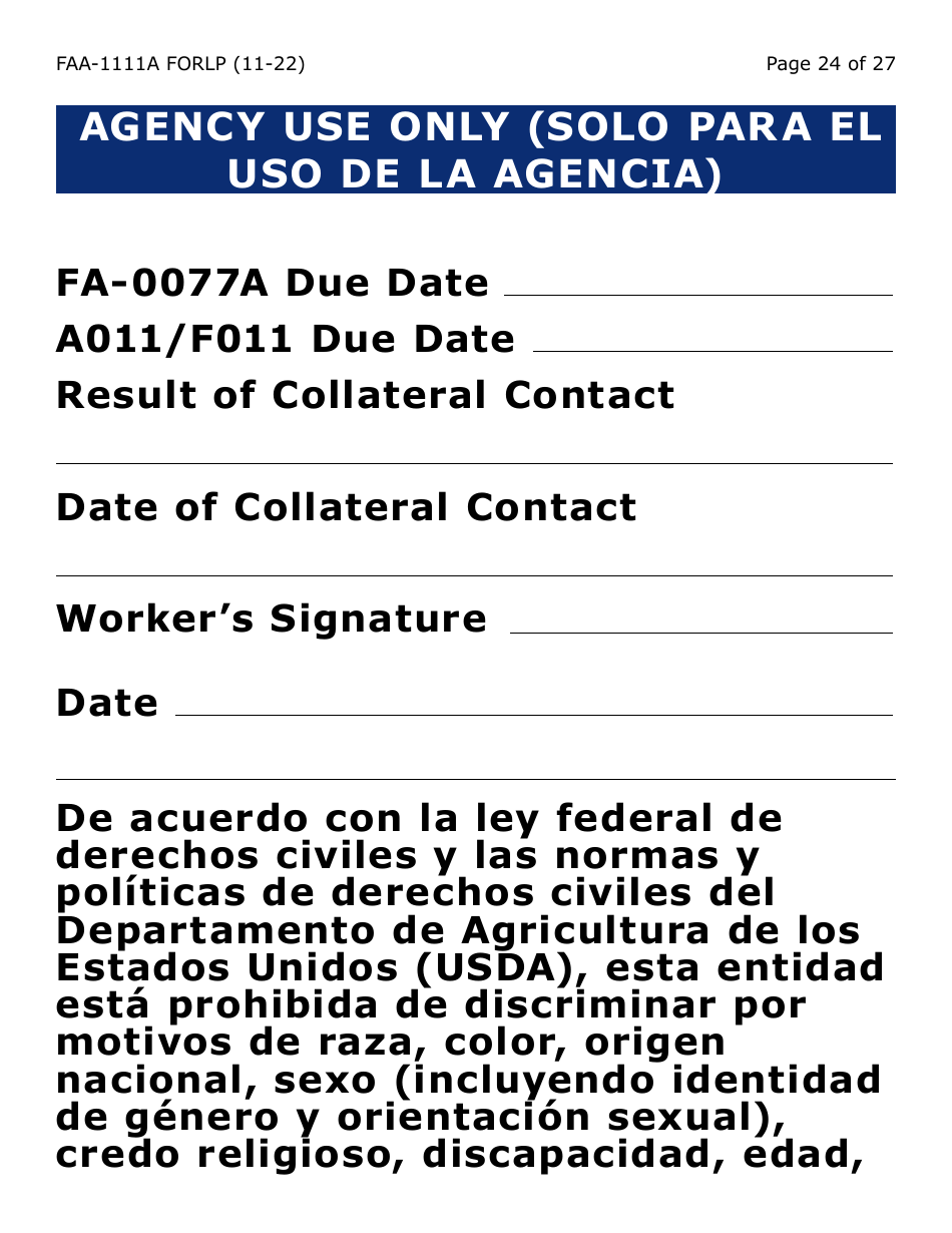 Formulario FAA-1111A-SLP Formulario Para Verificar La Declaracion Del Participante (Letra Grande) - Arizona (Spanish), Page 24