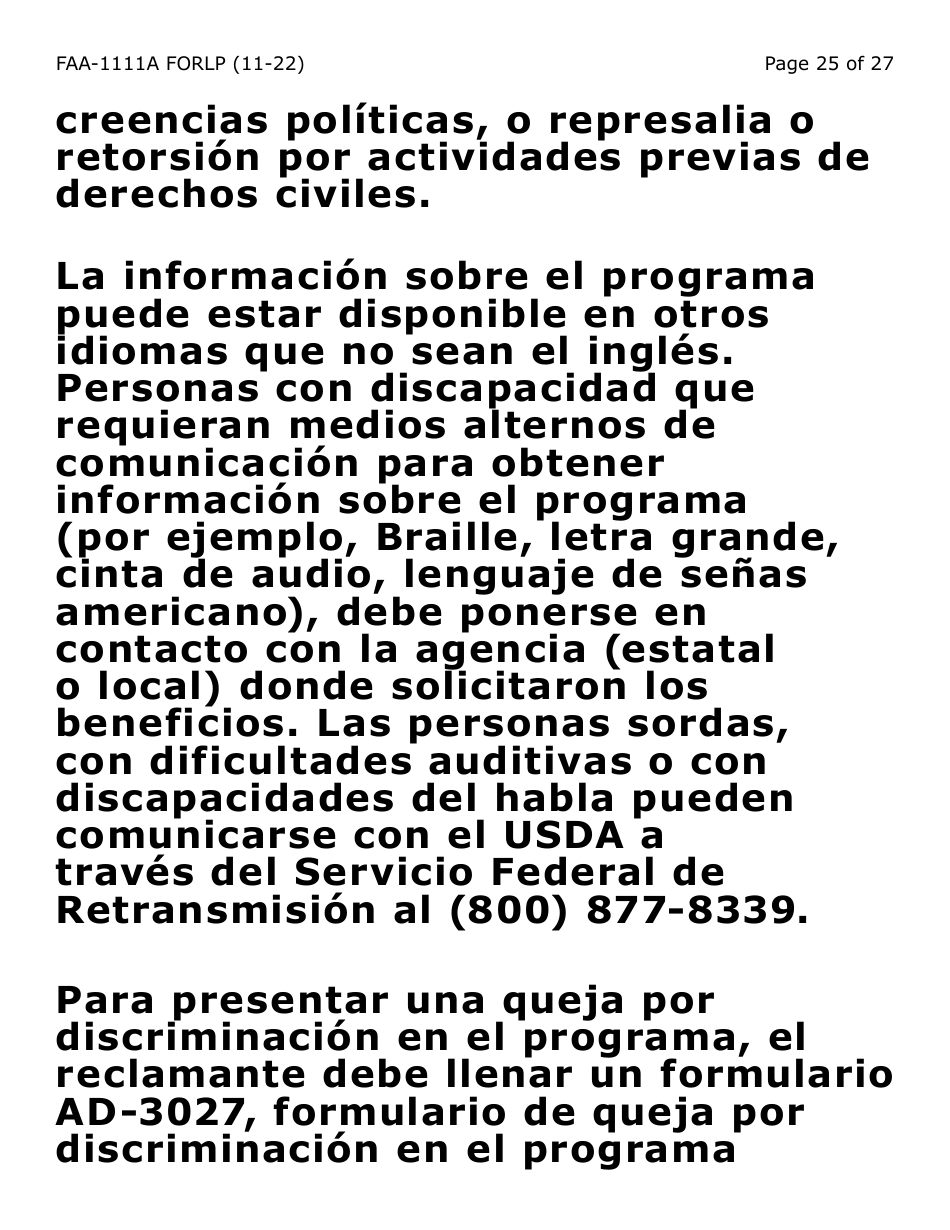 Formulario FAA-1111A-SLP Formulario Para Verificar La Declaracion Del Participante (Letra Grande) - Arizona (Spanish), Page 25